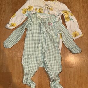 Carter's Mint Green and White Checkered Footie